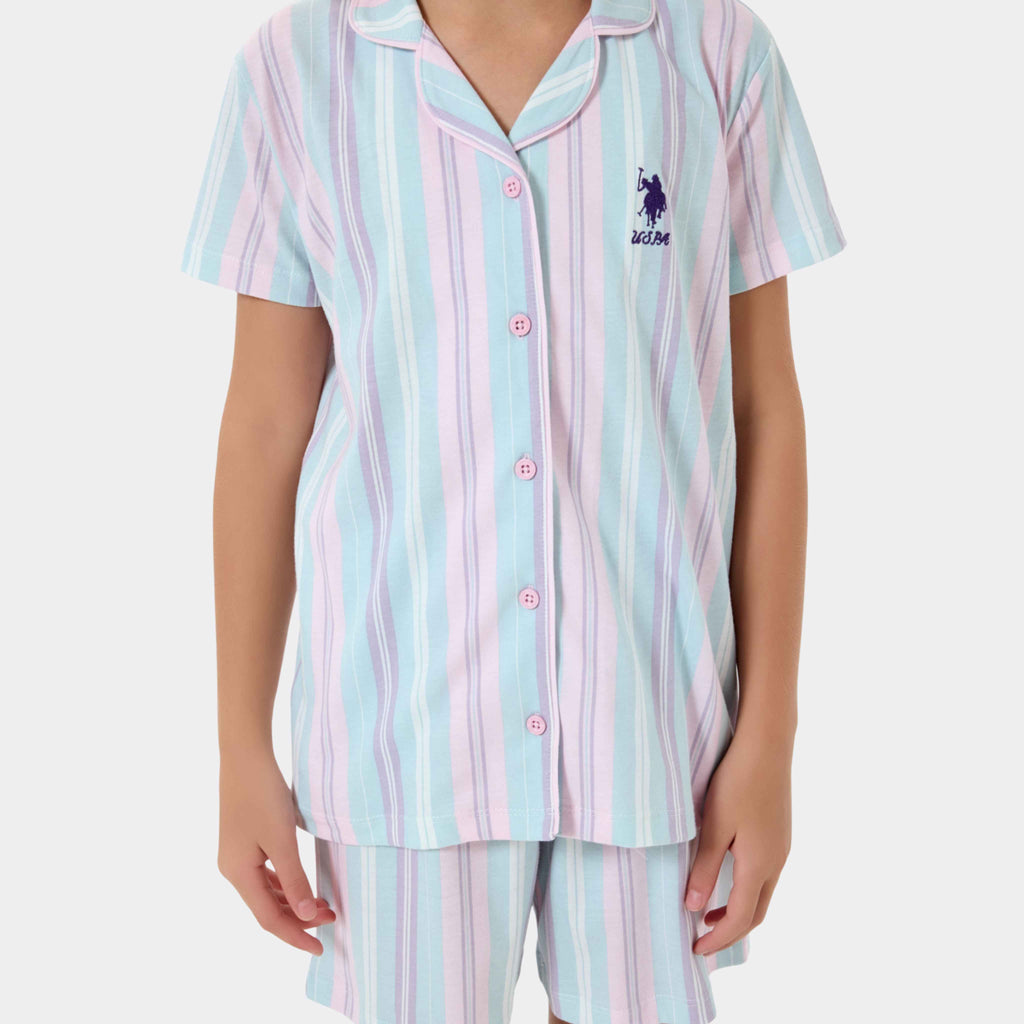 U.S. Polo Assn. | Candy Stripe Düğmeli Kız Çocuk Şortlu Takım