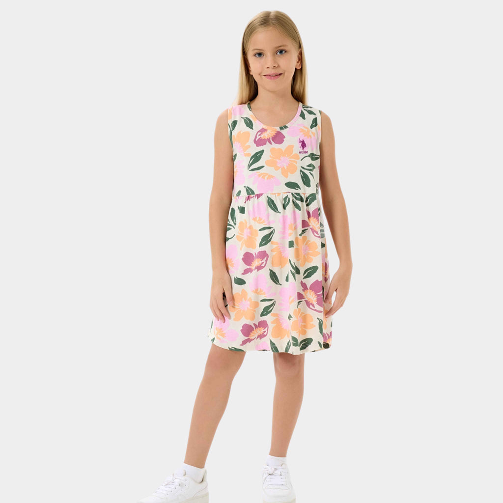 U.S. Polo Assn. | Vivid Floral Kolsuz Kız Çocuk Elbise