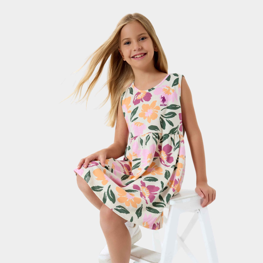 U.S. Polo Assn. | Vivid Floral Kolsuz Kız Çocuk Elbise