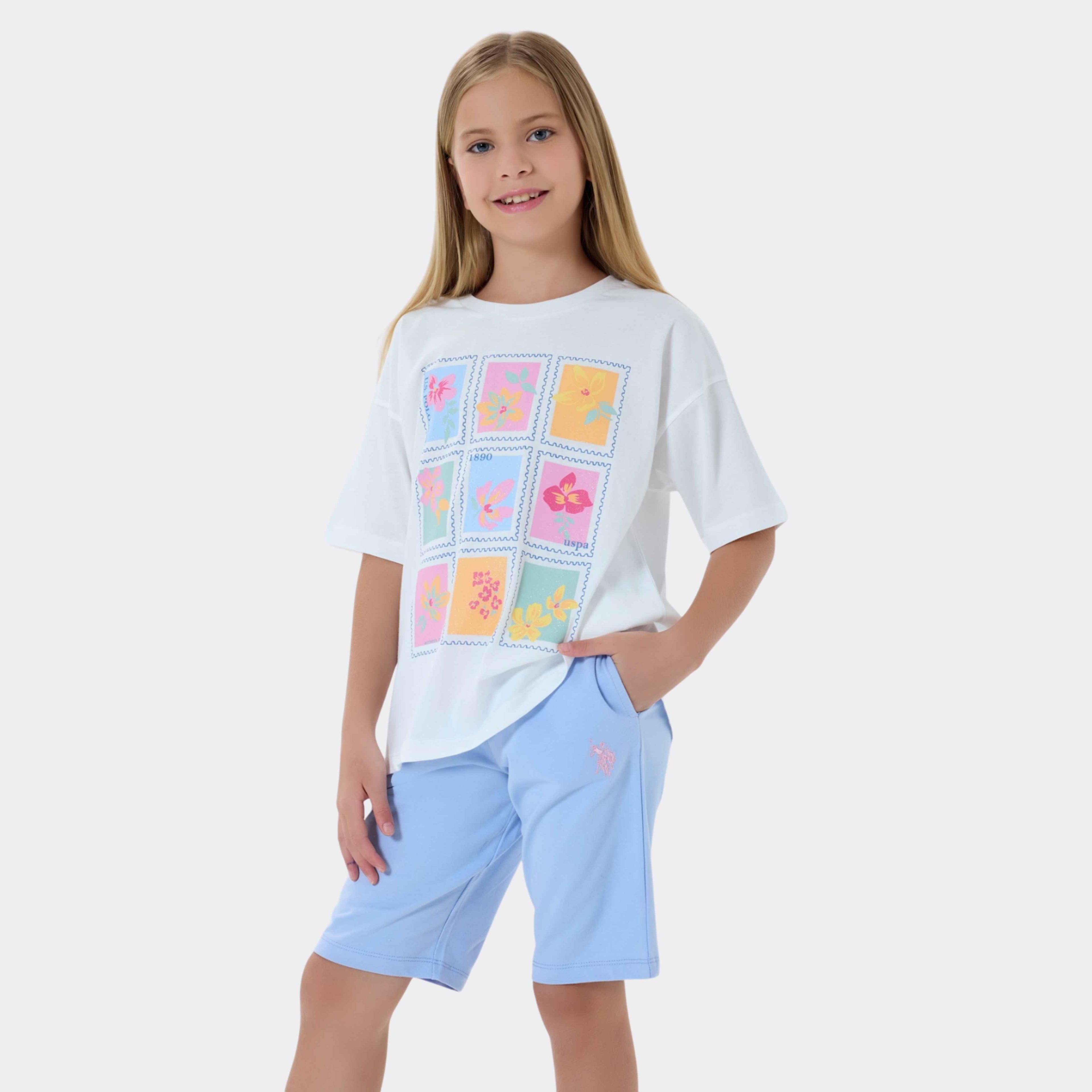 U.S. Polo Assn. | Summer Stamp Floral Kız Çocuk Şortlu Takım