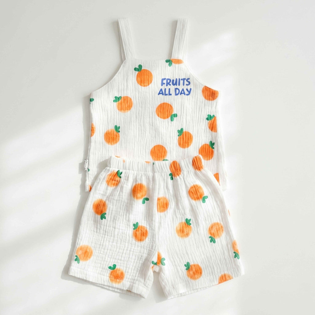 Fruit Serisi | Portakal Desenli Müslin Şort Takım