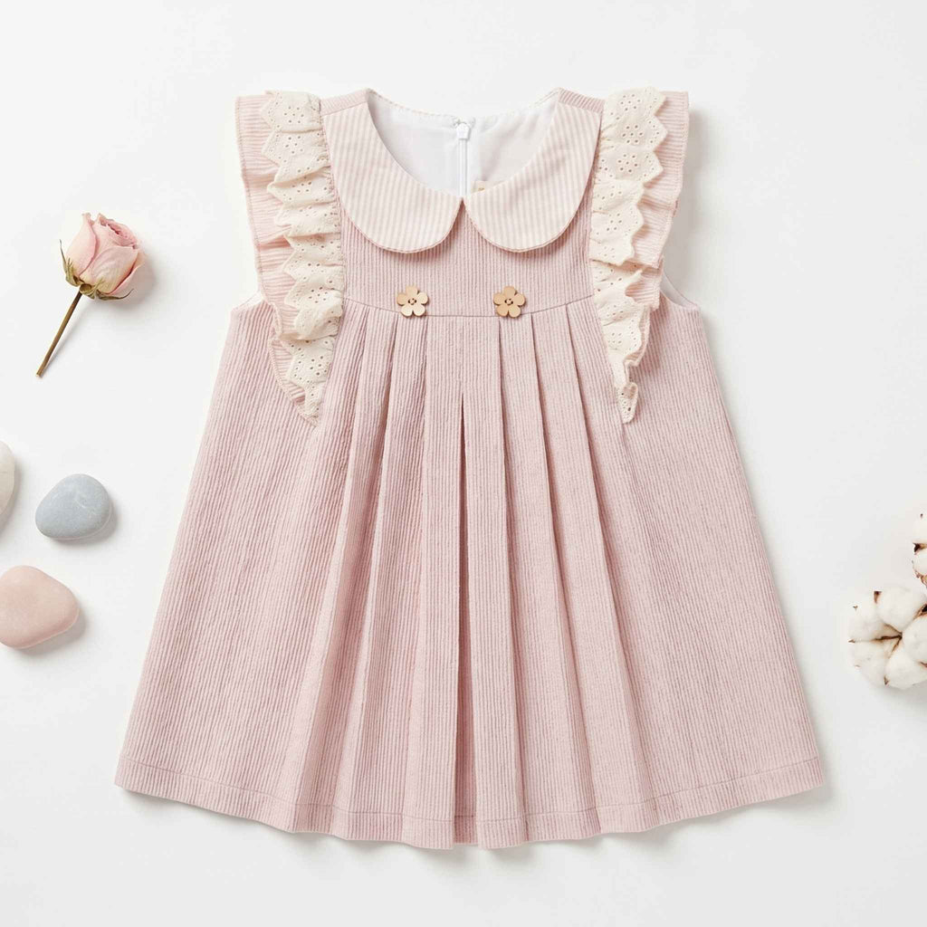Bloom Serisi | Bebe Yakalı & Fisto Fırfırlı Pileli Vintage Elbise
