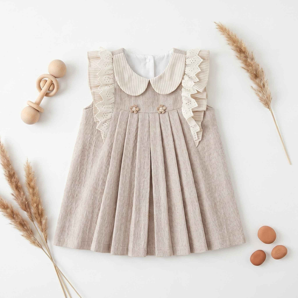 Bloom Serisi | Bebe Yakalı & Fisto Fırfırlı Pileli Vintage Elbise