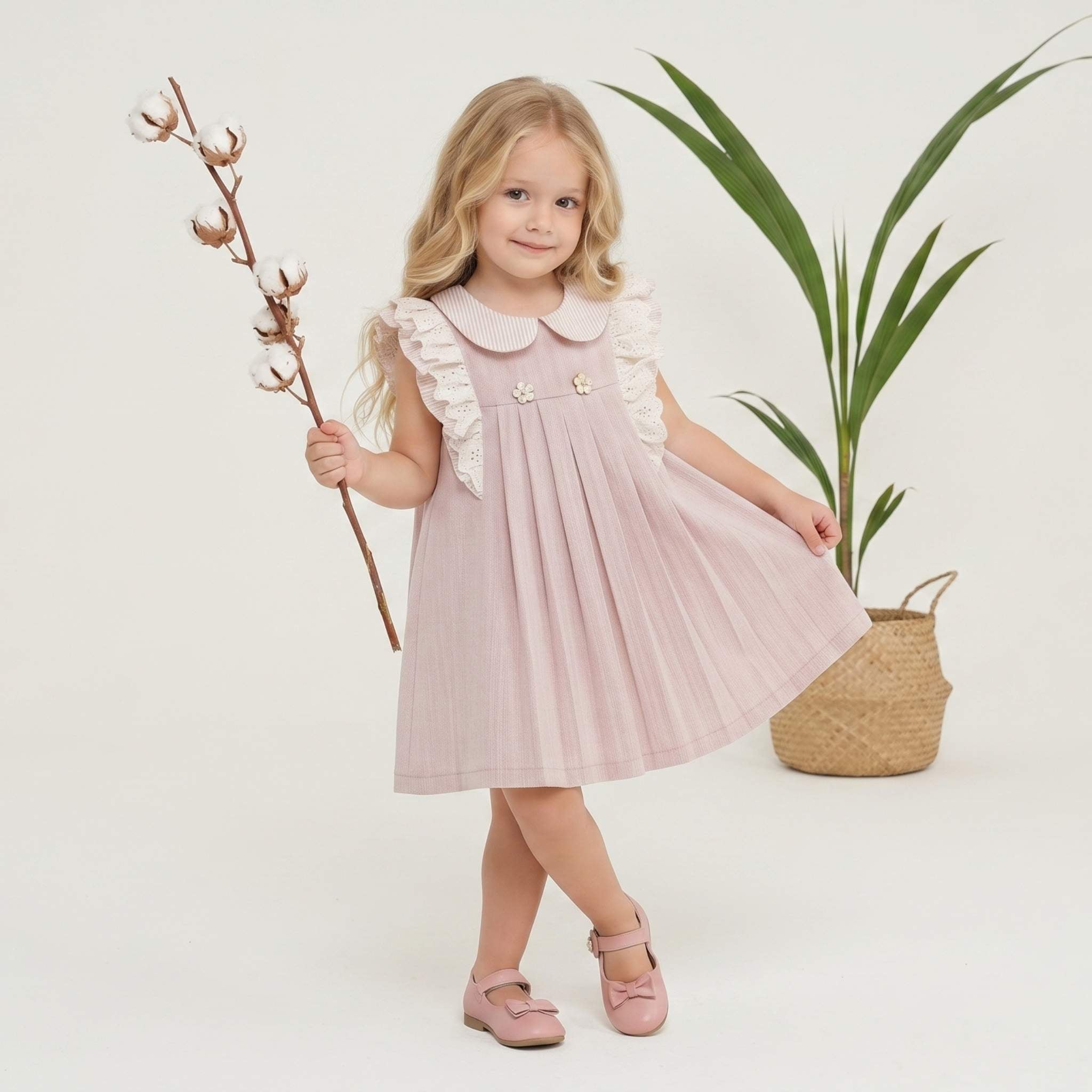 Bloom Serisi | Bebe Yakalı & Fisto Fırfırlı Pileli Vintage Elbise
